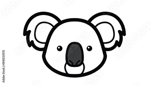 Cute cartoon koala face with big ears and tiny eyes looking forward.