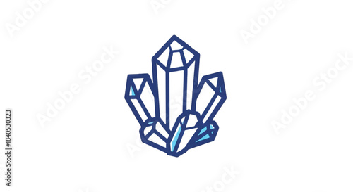 Illustration of a Cluster of Blue Crystals with Geometric Shapes.