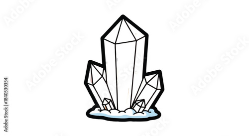 Crystal cluster illustration drawing with sharp edges and unique shapes on white background.