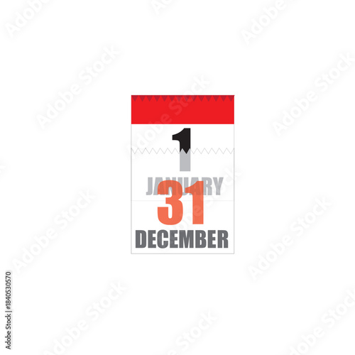 New Year's Eve to New Year's Day Calendar Flip Flat Vector Illustration