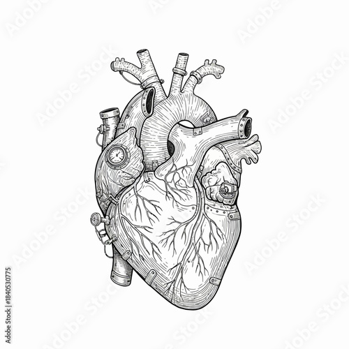 Mechanical Human Heart Vector Anatomy Diagram