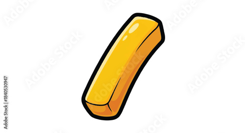 Golden French Fry Cartoon Style Isolated on White.
