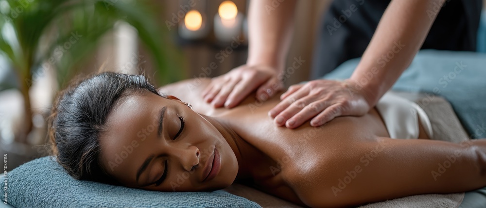 Obraz premium Relaxation session in a tranquil spa setting with candles and soothing ambiance for rejuvenation