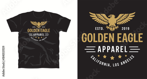 Golden eagle apparel t-shirt design with flying eagle illustration and stars