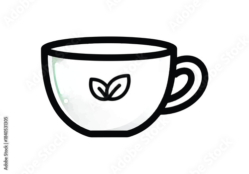 White teacup with leaf design, perfect for enjoying a warm beverage.