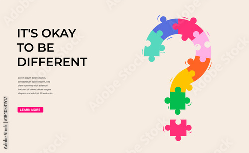 Question mark with colorful puzzle elements. Autism Awareness Day concept design