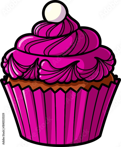 Delicious Cupcake with Pink Frosting and White Topping.