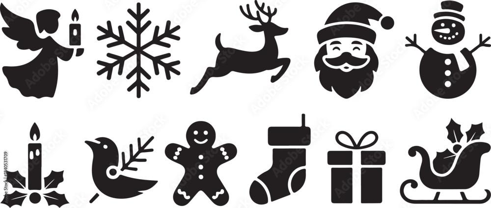 Obraz premium Christmas icons silhouette set vector illustration