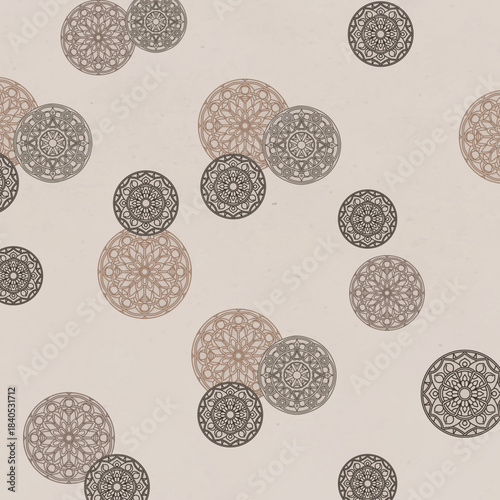mandalas vector seamless pattern with circles beige color 