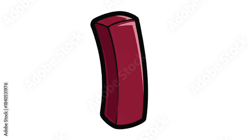 A Single Red Rectangular Object with Curved Sides.