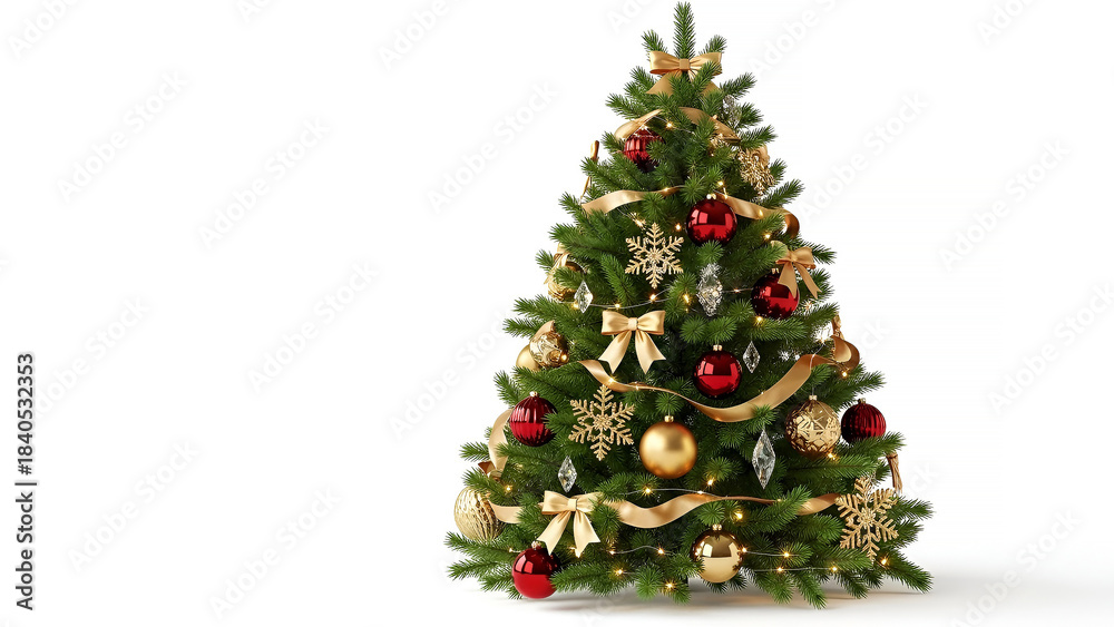 Fototapeta premium Ultra-Realistic Luxury Gold & Red Christmas Tree on White Background