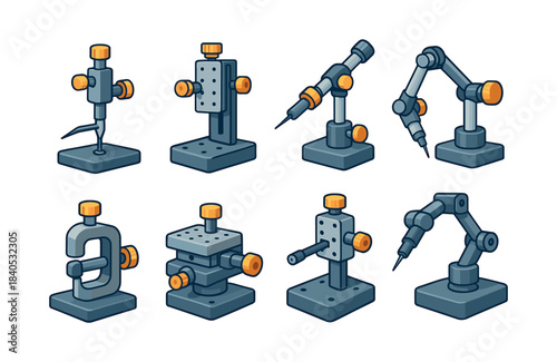 Laboratory equipment set, analysis tools, test instruments, flat vector illustration