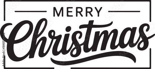 Merry Christmas black calligraphy lettering, web slide. Xmas handwritten inscription with text in frame. Vector illustration