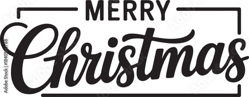 Merry Christmas black calligraphy lettering, web slide. Xmas handwritten inscription with text in frame. Vector illustration