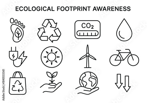 Ecological footprint awareness: sustainability icons for environmental responsibility