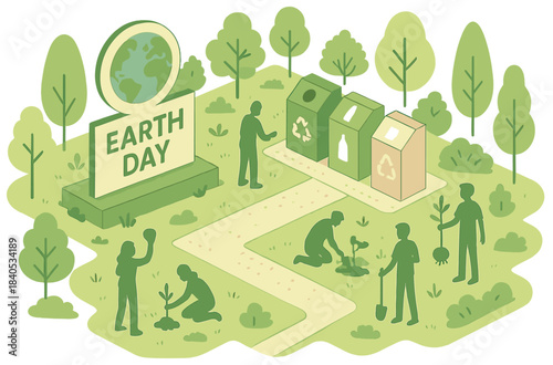 Earth day celebration: community planting and recycling in green park