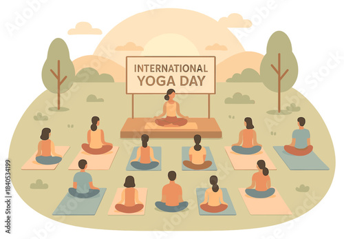 Group yoga session: diverse adults celebrating international yoga day outdoors