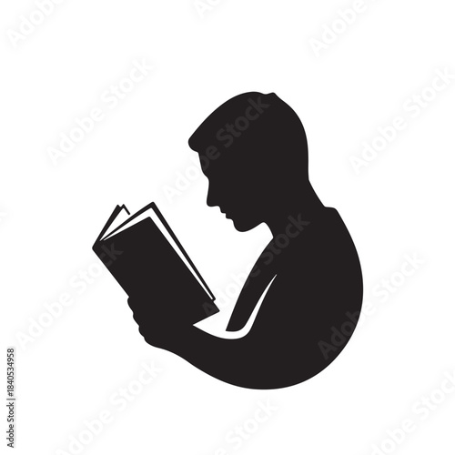 Silhouette of a woman reading a book in quiet contemplation with soft black and white lighting on a plain white background for education