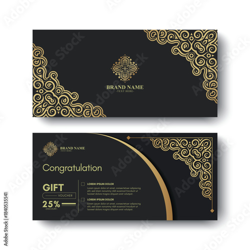 Elegant Decorative Gold Ornamented Gift Voucher Card for Festive Occasions