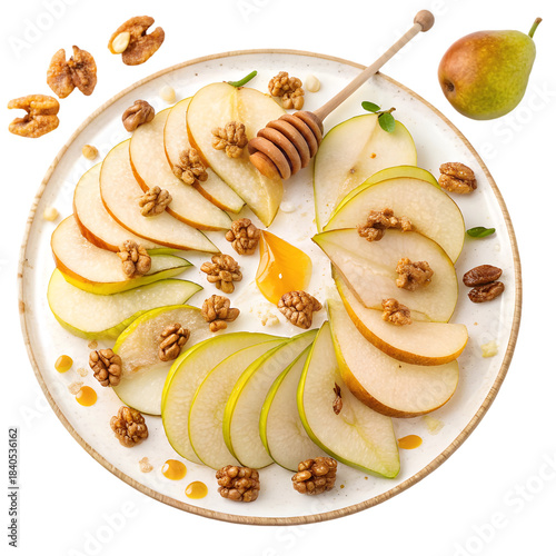 Pear Walnut Honey Dessert Plate Healthy on transparent background