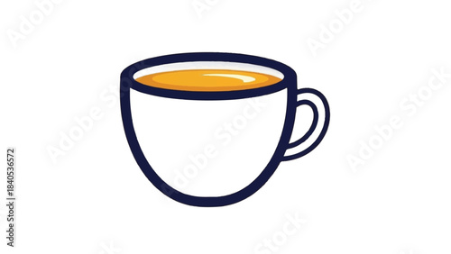 A simple white coffee cup filled with a warm beverage.