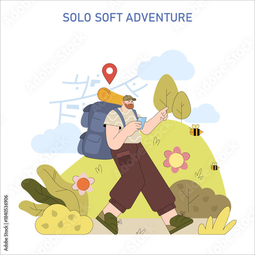 Solo Backpacking Hiking Vector Illustration Adventure
