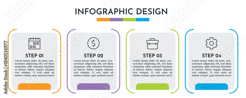 4 Step Infographics Rectangle Thin Line Layout Template. Illustration Business Abstract Background. Infographics Design.
