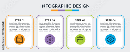 4 Step Infographics Rectangle Thin Line Layout Template. Illustration Business Abstract Background. Infographics Design.