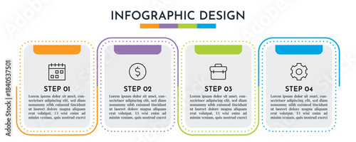 4 Step Infographics Rectangle Thin Line Layout Template. Illustration Business Abstract Background. Infographics Design.