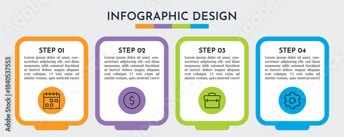 4 Step Infographics Rectangle Thick Line Layout Template. Illustration Business Abstract Background. Infographics Design.