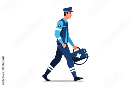 Uniformed healthcare professional walking with a medical bag
