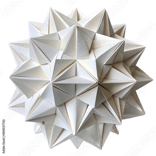 Abstract Geometric Origami Polyhedron on transparent background
