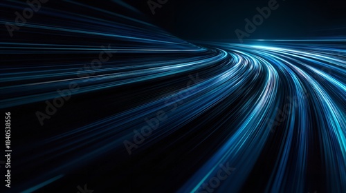 Abstract blue motion background loop showing a fast car moving through a city highway tunnel with red light trails and night traffic blur