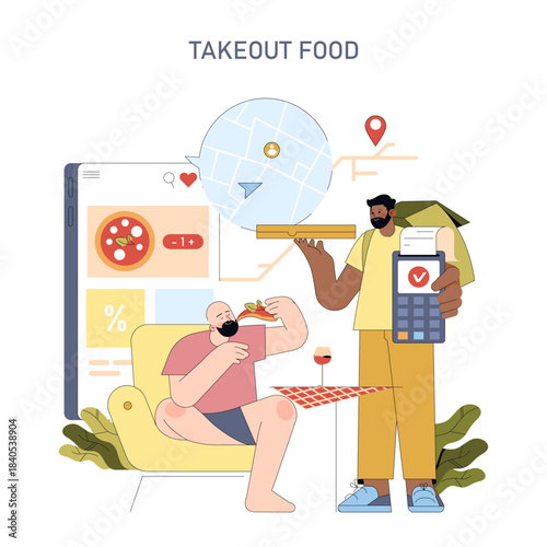 Takeout Food Scene with Delivery and Customer Interaction