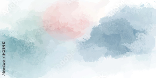 Abstract watercolor art background template. blue and pink watercolor backdrop empty space for text, banner, Abstract art piece features organic shapes resembling nature, foliage, misty landscapes,