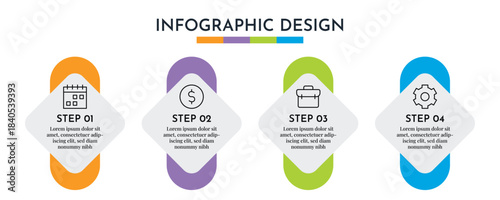 4 Step Diamond Shape Infographics Layout Template with Colorful Sections and Line Icons, Modern Business Process Abstract Design Vector