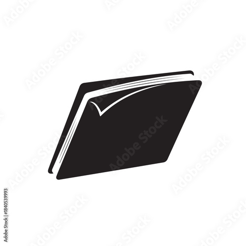 Black notebook with white pages in minimalist design on plain white background for stationery