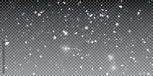 Falling winter snow, snowfall with snowflakes isolated on transparent background . Snowflake illustration of snow flake chaotic