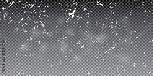 Falling winter snow, snowfall with snowflakes isolated on transparent background . Snowflake illustration of snow flake chaotic