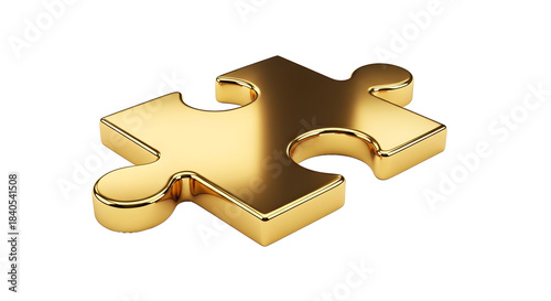 A single shiny metallic gold puzzle piece isolated on a stark black background symbolizing a solution or a missing element