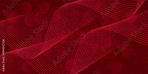 Digital technology futuristic internet network connection red background, abstract cloud cyber information communication, Ai big data science, innovation future tech, line dot illustration vector 3d