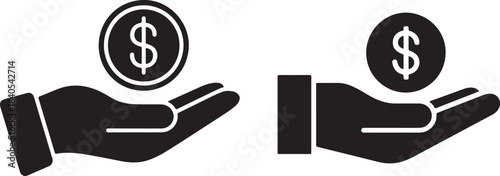 Hand holding dollar coin icons representing financial transaction,  money exchange, and payment concept