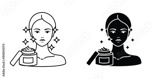Skin care icon set. Skin care vector symbol in black filled and outlined style.