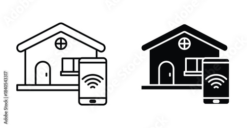 Smart home icon set. Smart home vector symbol in black filled and outlined style.