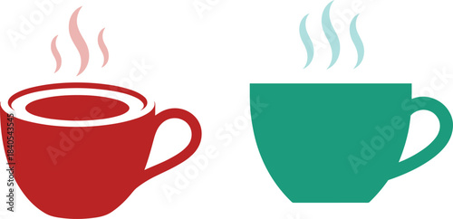 Black and white minimalist hot coffee cup icon, steaming beverage silhouette illustration, café drink symbol design for branding and digital use