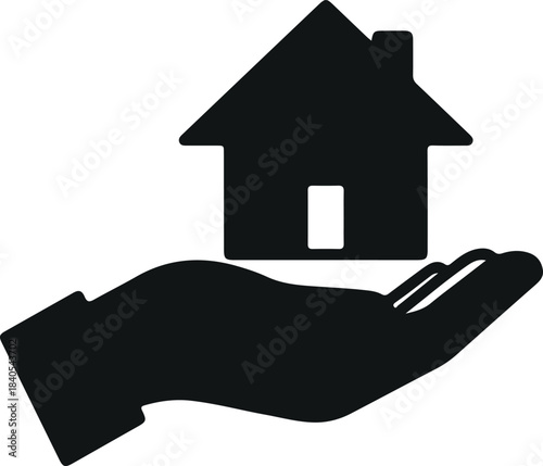  House in hand icon. Simple illustration of house in hand vector icon