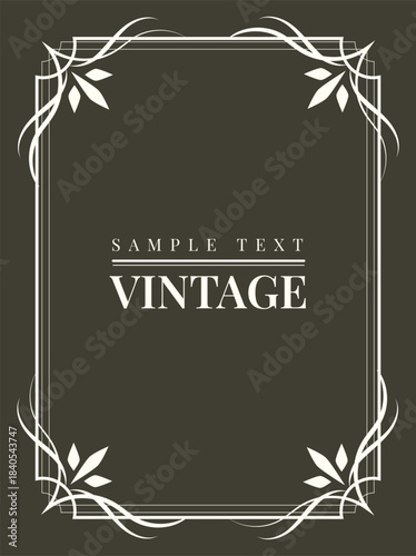 Vintage frame design. Elegant retro poster with copy space for text. . Decorative background, vertical banner with filigree ornament. Invitation postcard with ornamental border. Vector illustration