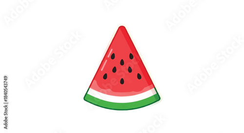 Fresh watermelon slice with black seeds and green rind, delicious summer fruit.