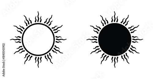Sun icon. Line with editable stroke and flat for Web