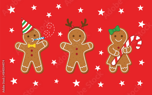 Trio of Festive gingerbread cookie characters